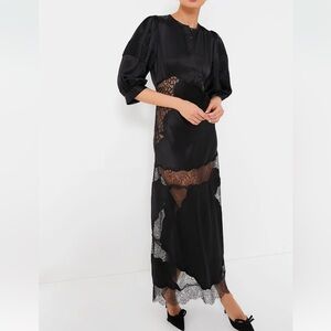 Cynthia Rowley Black Charmeuse Lace Bias Dress
